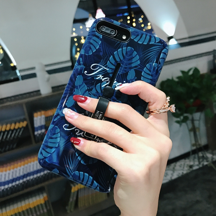 For iPhone XS Max XR 7 8 Plus 6S Plus Case flower Soft Silicon Cover  Ring Hide Stand Holder Case