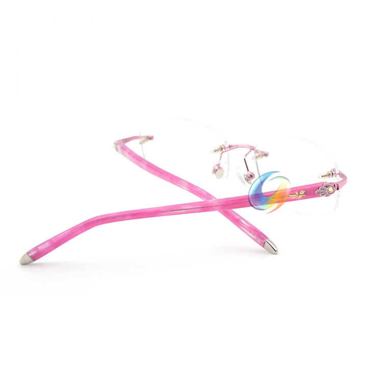 Women's Rimless Pink Reading Glasses UV400 Coating Lens Readers Strength +0.00 ~+5.00