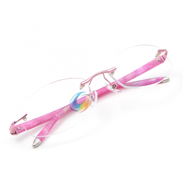 Women's Rimless Pink Reading Glasses UV400 Coating Lens Readers Strength +0.00 ~+5.00