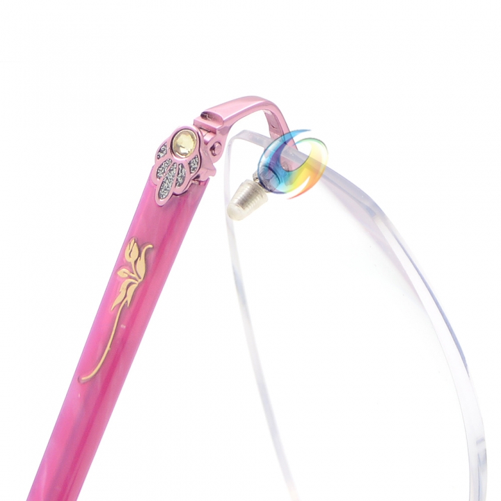 Women's Rimless Pink Reading Glasses UV400 Coating Lens Readers Strength +0.00 ~+5.00