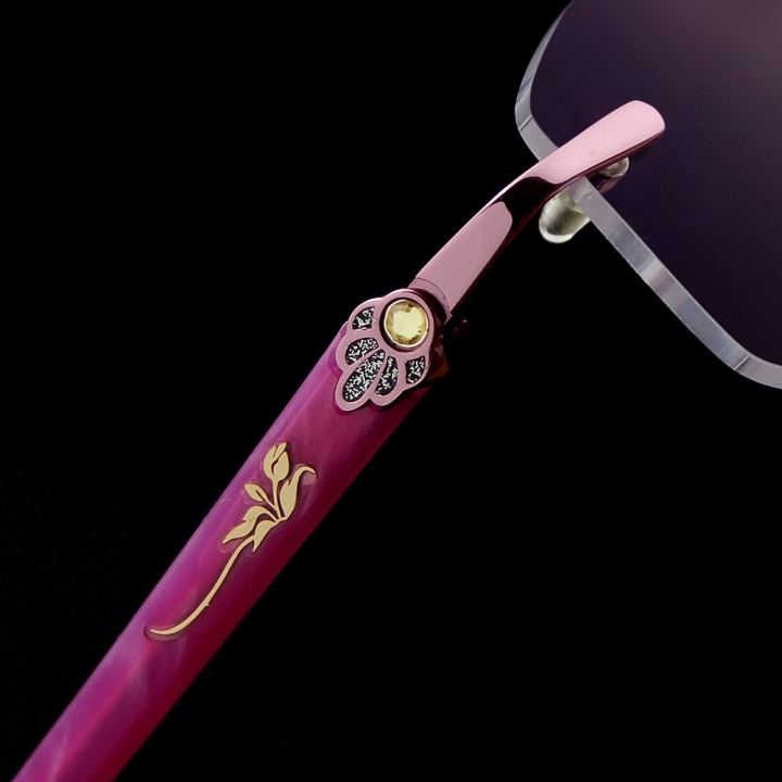 Women's Rimless Pink Reading Glasses UV400 Coating Lens Readers Strength +0.00 ~+5.00