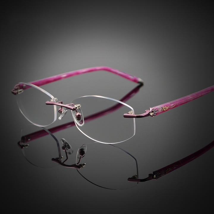 Women's Rimless Pink Reading Glasses UV400 Coating Lens Readers Strength +0.00 ~+5.00