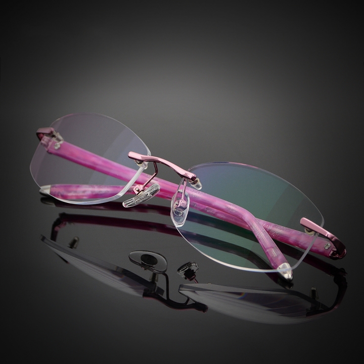 Women's Rimless Pink Reading Glasses UV400 Coating Lens Readers Strength +0.00 ~+5.00