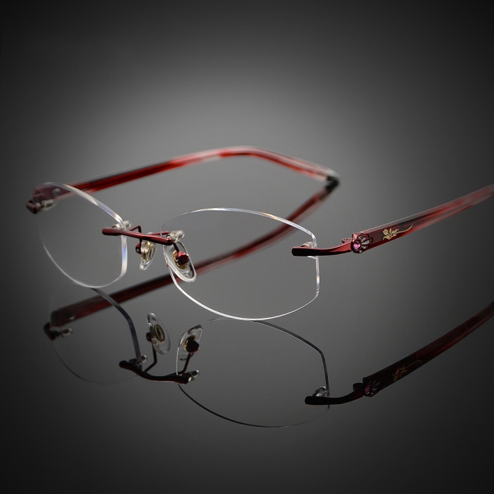 New Women's Rimless Red Reading Glasses UV400 Coating Lens Reader +0.50 ~+5.00 Strength