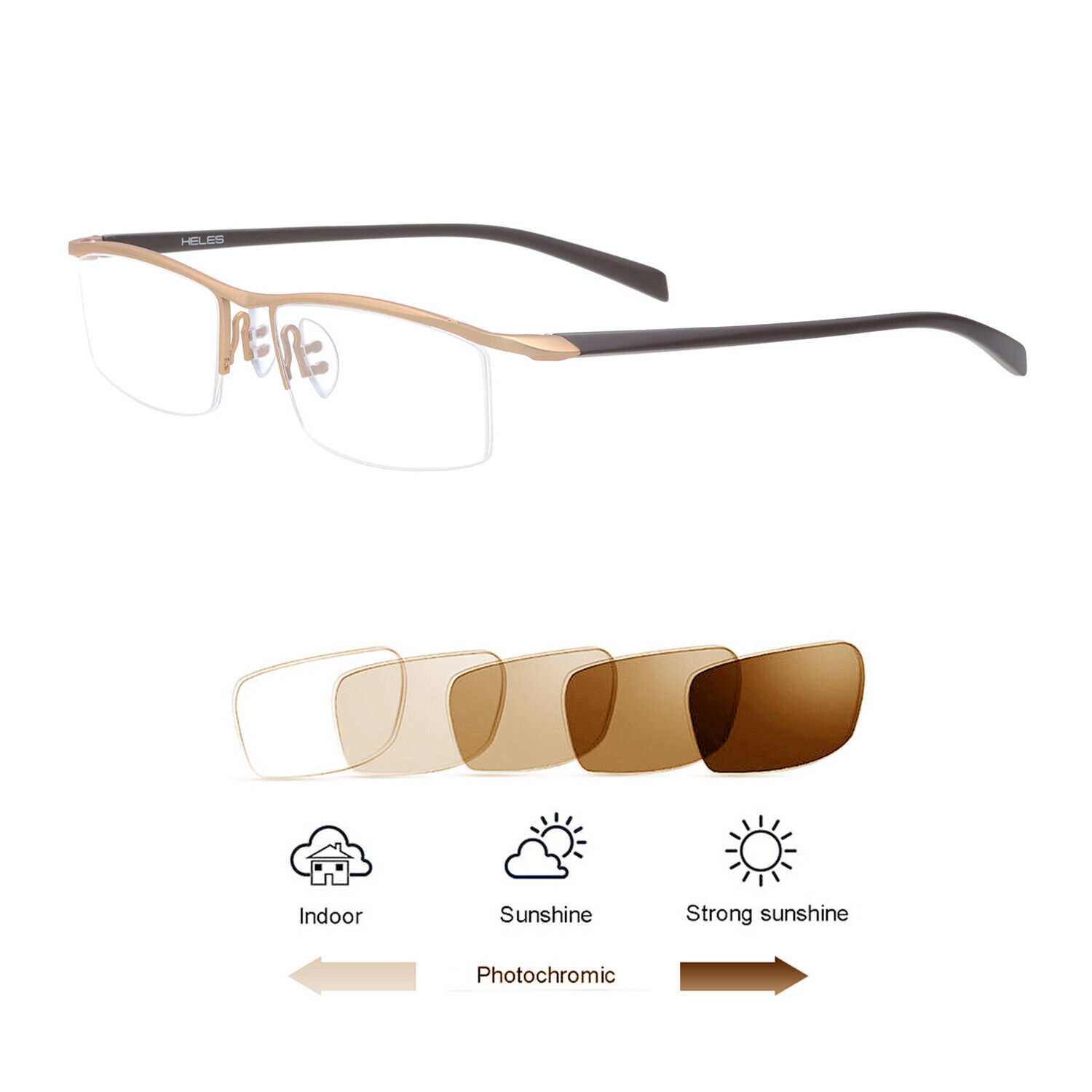 New Fashion Unisex Half Rim Reading Glasses UV400 Anti-reflection Eyeglasses Transition Photochromic Grey Sunglasses Single Vision Lens Reading Glasses Reader Office Outdoor Eyewear GA0638