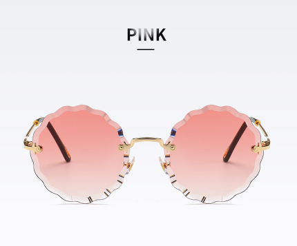Vintage Round Sunglasses Women Men Fashion Rimless Glasses Retro Pink Sun Glasses