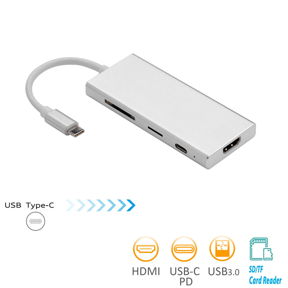 USB C Hub, 7 in 1 Multiport Adapter, USB 3.0 ports, HDMI, Card Reader, PD 2.0 Charging Port