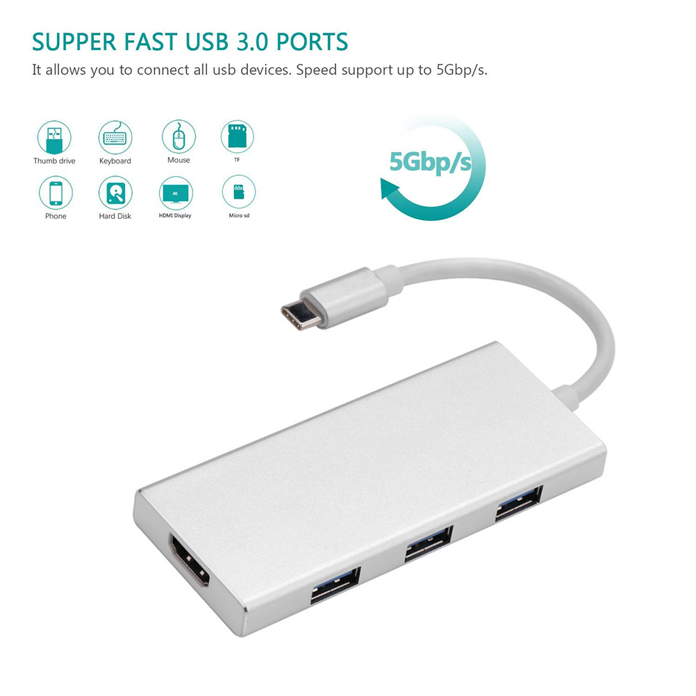 USB C Hub, 7 in 1 Multiport Adapter, USB 3.0 ports, HDMI, Card Reader, PD 2.0 Charging Port