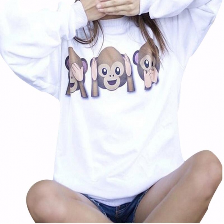 Monkey Patterns Women Sweatshirt Autumn Hoodies Long Sleeve O-Neck 3D Emoji Printed Girls Clothing