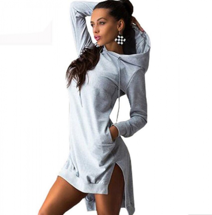 Women Long Sleeve Autumn Winter Ladies Hoodie Dress Casual Hooded Pockets Sportwear Female Fashion