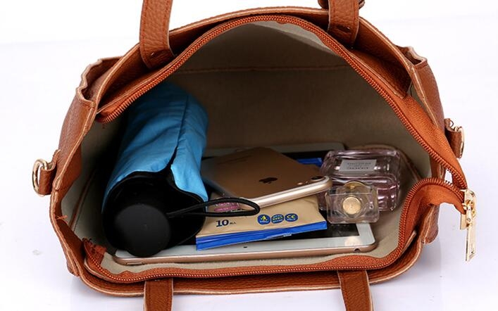 Women Bag 4 Set Top-Handle Big Capacity Female Tassel Handbag Purse Ladies PU Leather Crossbody Bag
