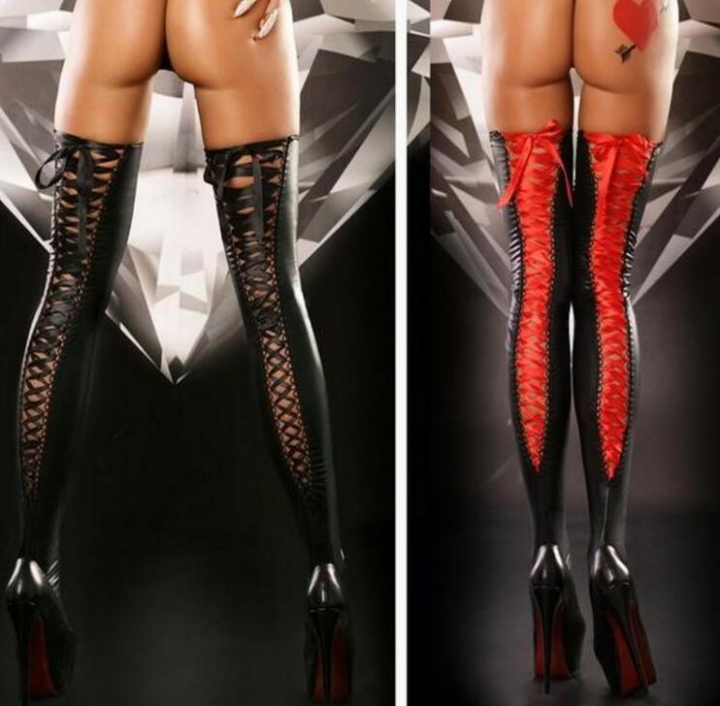 2019Women's Sexy Club Thigh High Stockings Stretch Leather Lace Top Stockings Hosiery Nets Stay Up