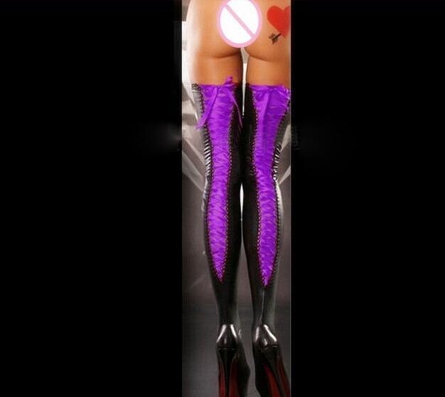 2019Women's Sexy Club Thigh High Stockings Stretch Leather Lace Top Stockings Hosiery Nets Stay Up