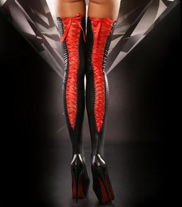 2019Women's Sexy Club Thigh High Stockings Stretch Leather Lace Top Stockings Hosiery Nets Stay Up