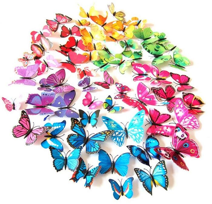Qualified Wall Stickers12pcs Decal Wall Stickers Home Decorations 3D Butterfly Rainbow PVC Wallpaper