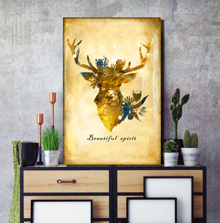Nordic Style Silhouette of Deer Poster Paintings Wall Decoration Scenery Posters  Prints Wall Art