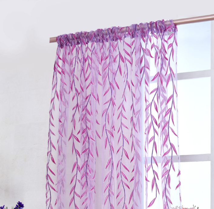 Cute Willow leaf /tulip Tulle Curtains Blinds Voile Pastoral Style Willow Floral Decorative cortinas