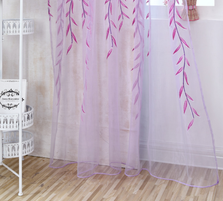 Cute Willow leaf /tulip Tulle Curtains Blinds Voile Pastoral Style Willow Floral Decorative cortinas