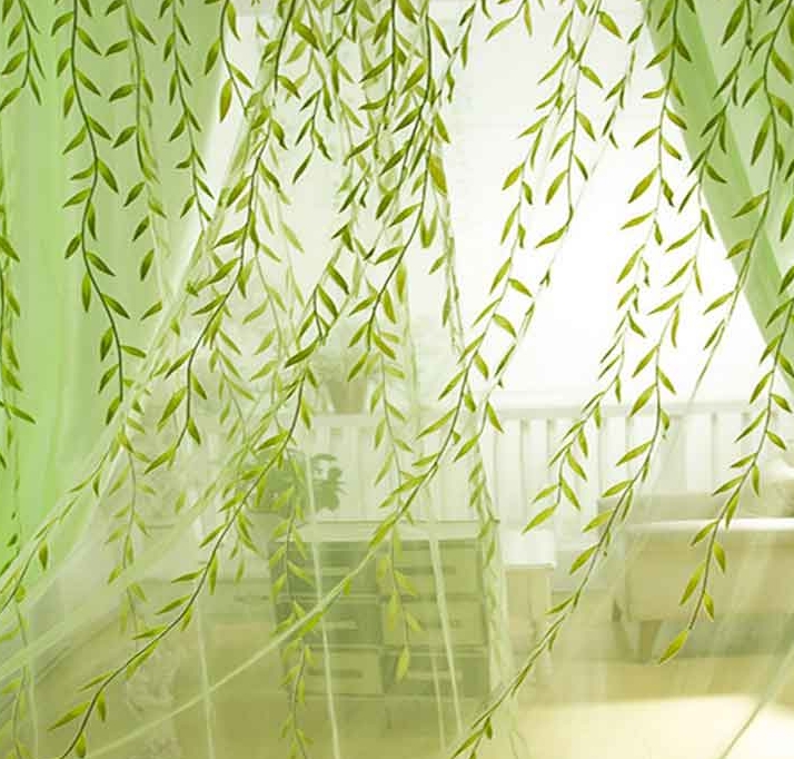 Cute Willow leaf /tulip Tulle Curtains Blinds Voile Pastoral Style Willow Floral Decorative cortinas
