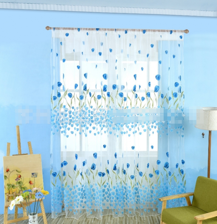 Cute Willow leaf /tulip Tulle Curtains Blinds Voile Pastoral Style Willow Floral Decorative cortinas