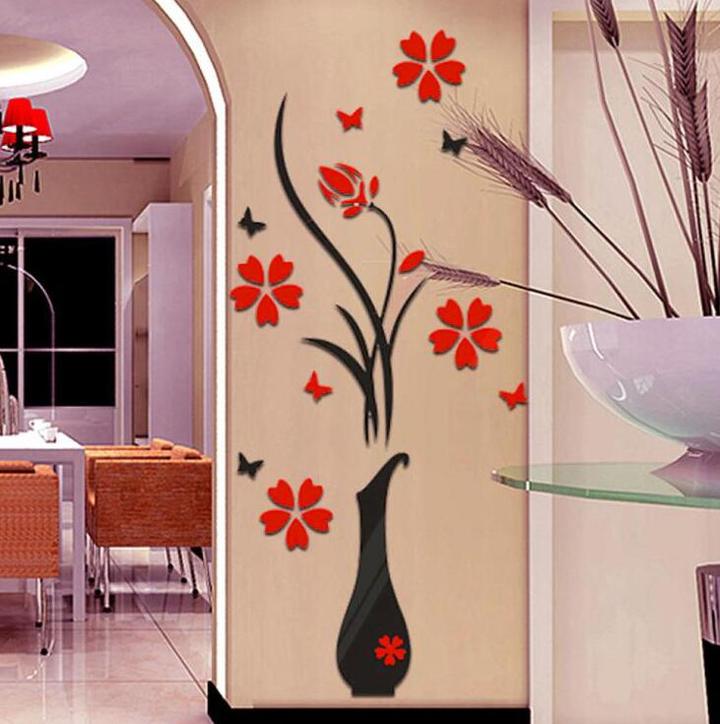 Colorful Flower Vase 3D Acrylic Decoration Wall Sticker DIY Art Wall Poster Home Decor Wallstick