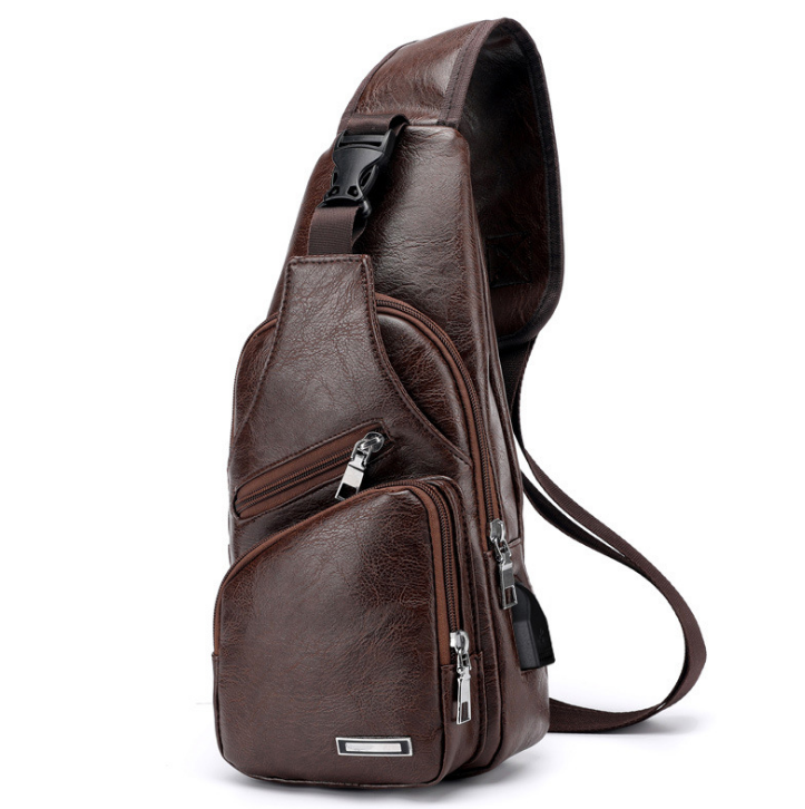 Cross Body Fashion Chest Bag with USB Charging Port Headphone Plug For Mens
