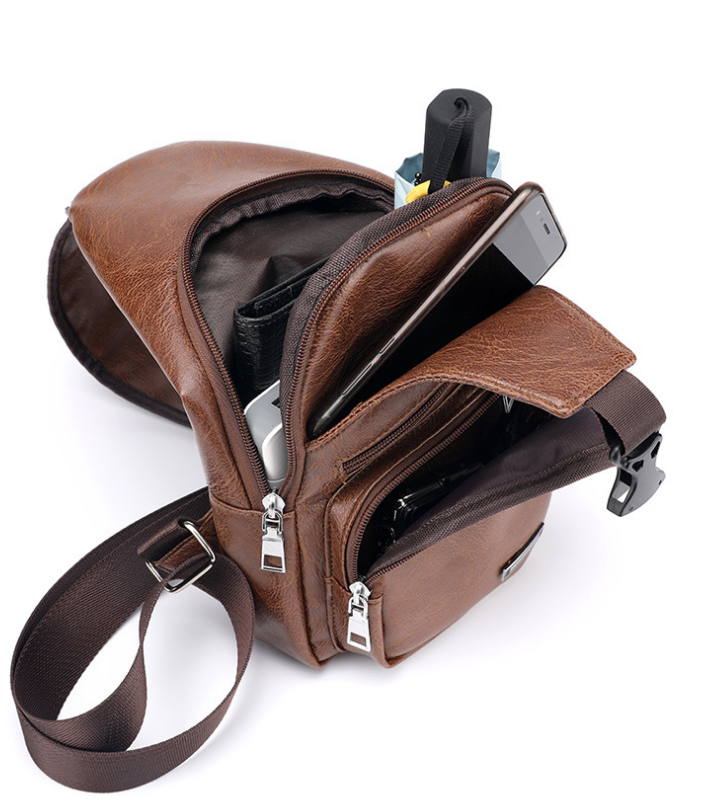 Cross Body Fashion Chest Bag with USB Charging Port Headphone Plug For Mens