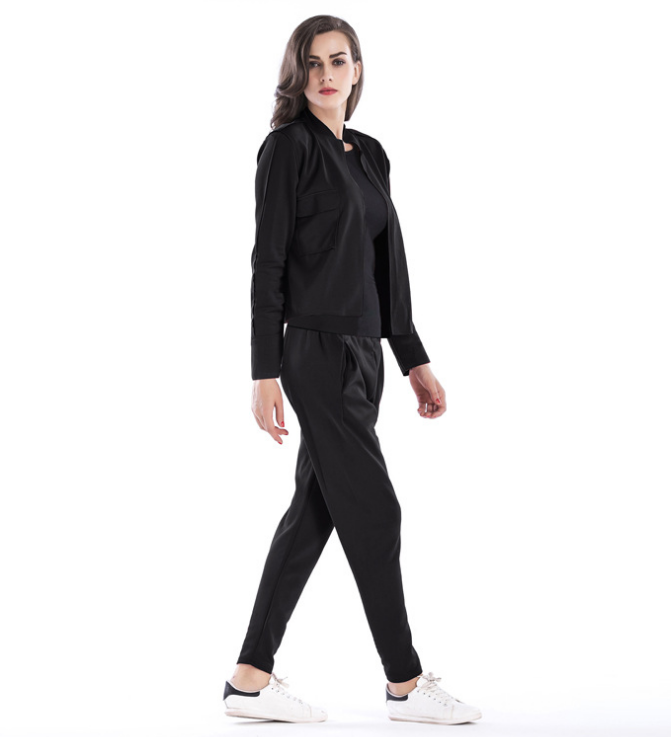 Women Color Block Two Piece Outfit Long Sleeve Jacket Pants Set Tracksuit