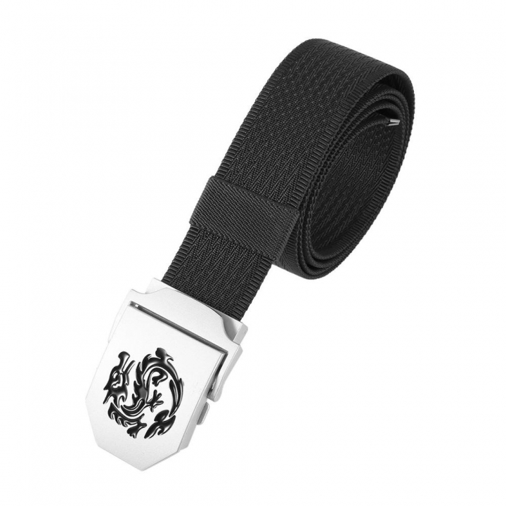 Men's Dragon Pattern Canvas Knitted Belt Automatic Buckle Men Belts Durable Tactical Military