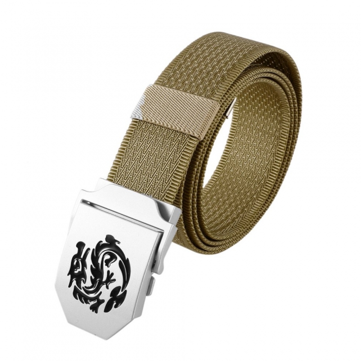 Men's Dragon Pattern Canvas Knitted Belt Automatic Buckle Men Belts Durable Tactical Military