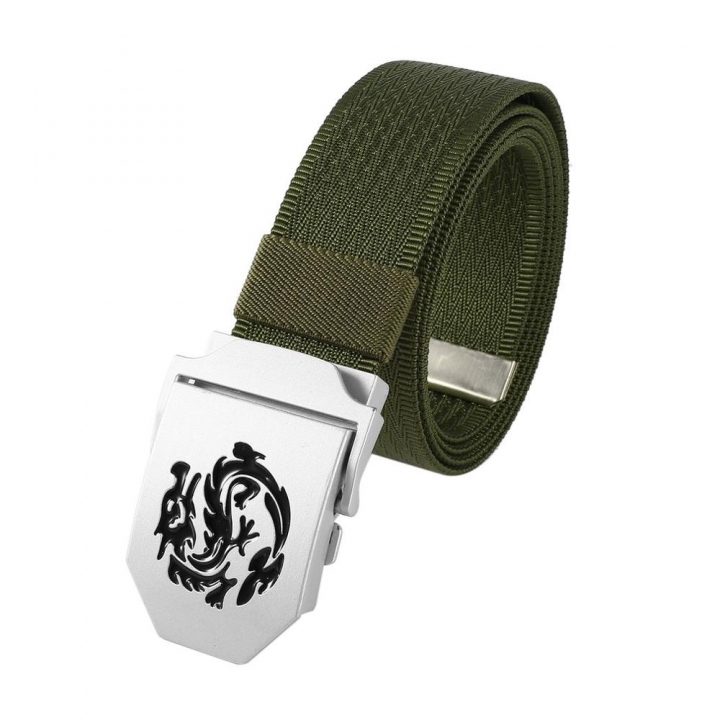 Men's Dragon Pattern Canvas Knitted Belt Automatic Buckle Men Belts Durable Tactical Military