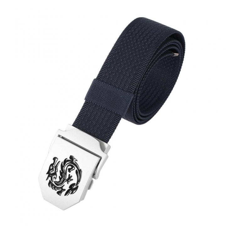 Men's Dragon Pattern Canvas Knitted Belt Automatic Buckle Men Belts Durable Tactical Military