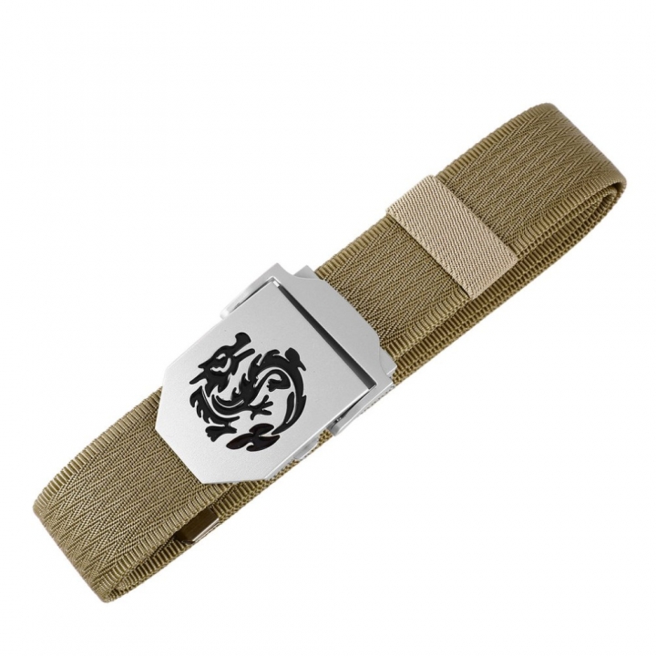 Men's Dragon Pattern Canvas Knitted Belt Automatic Buckle Men Belts Durable Tactical Military
