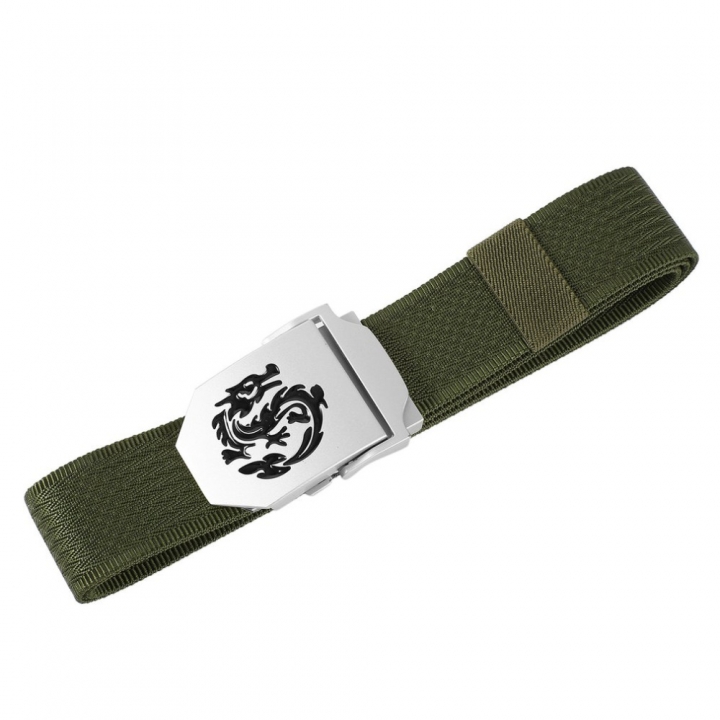 Men's Dragon Pattern Canvas Knitted Belt Automatic Buckle Men Belts Durable Tactical Military