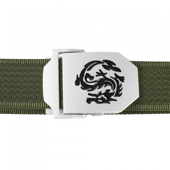 Men's Dragon Pattern Canvas Knitted Belt Automatic Buckle Men Belts Durable Tactical Military