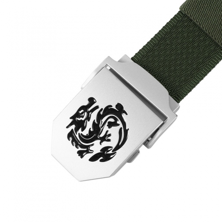 Men's Dragon Pattern Canvas Knitted Belt Automatic Buckle Men Belts Durable Tactical Military
