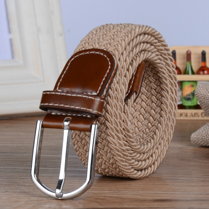 Men's canvas knitted waistband no holes elastic braided elastic belt pin leisurefashion wide women