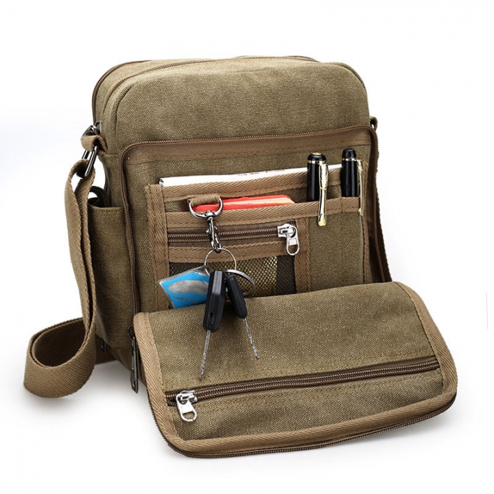 New Retro canvas men's bag men's leisure bag multi function men's single shoulder bag D6663-S