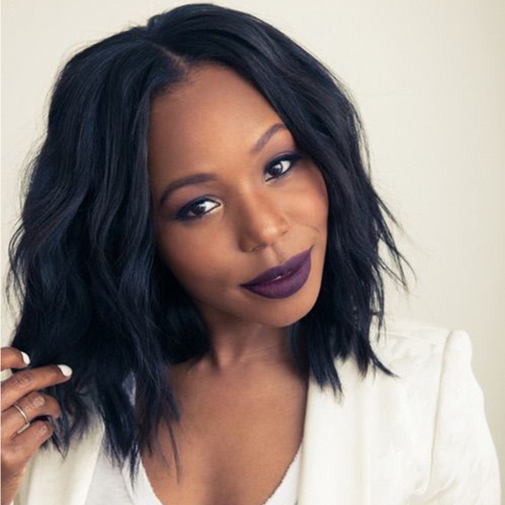 Short hair, medium length, straight hair, chemical fiber, Blue Black Short Wig head.