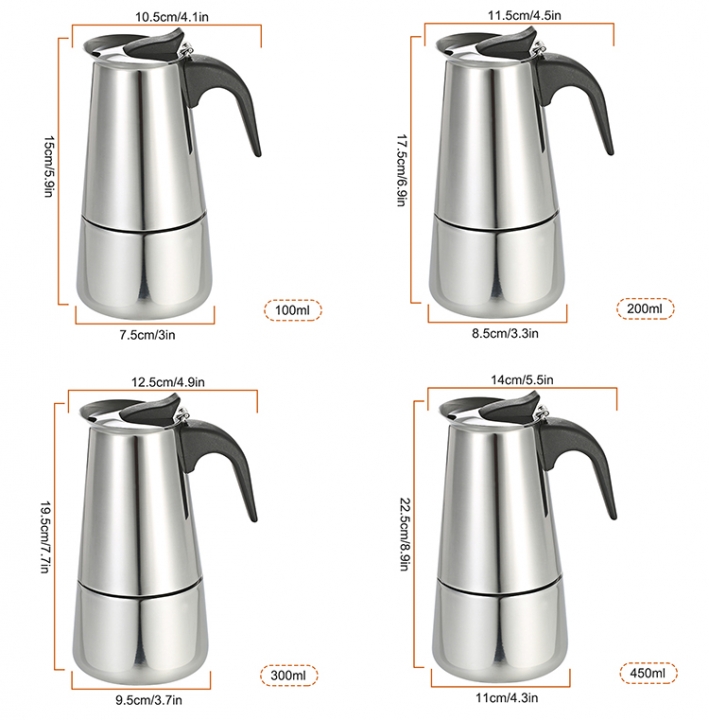 ADRA 100/200/300/450ML Moka Espresso Coffee Maker Coffee Pot Percolator Tools Cafetiere Pot Moka Pot