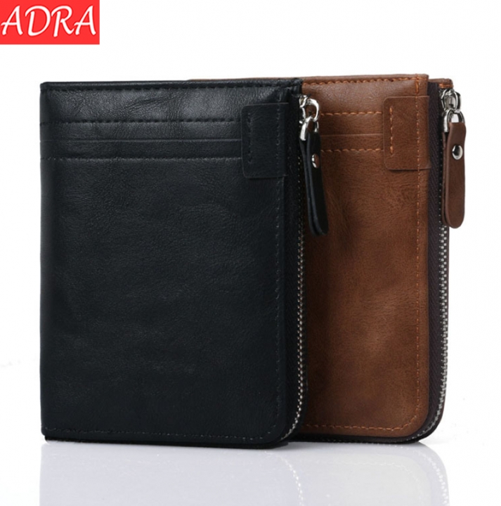 ADRA Men Fashion Casual Wallet Short Wallet RFID Zipper Multi Card PU Wallet