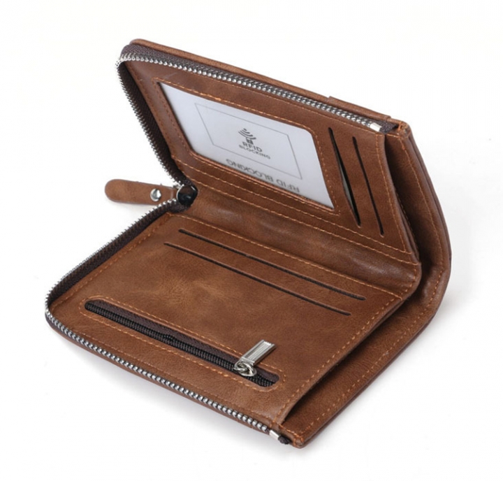 ADRA Men Fashion Casual Wallet Short Wallet RFID Zipper Multi Card PU Wallet