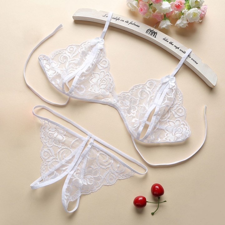 Women Hot Erotic Sexy Lingerie Open Bra Crotch Porno Lace Transparent Underwear Bra + T Pants