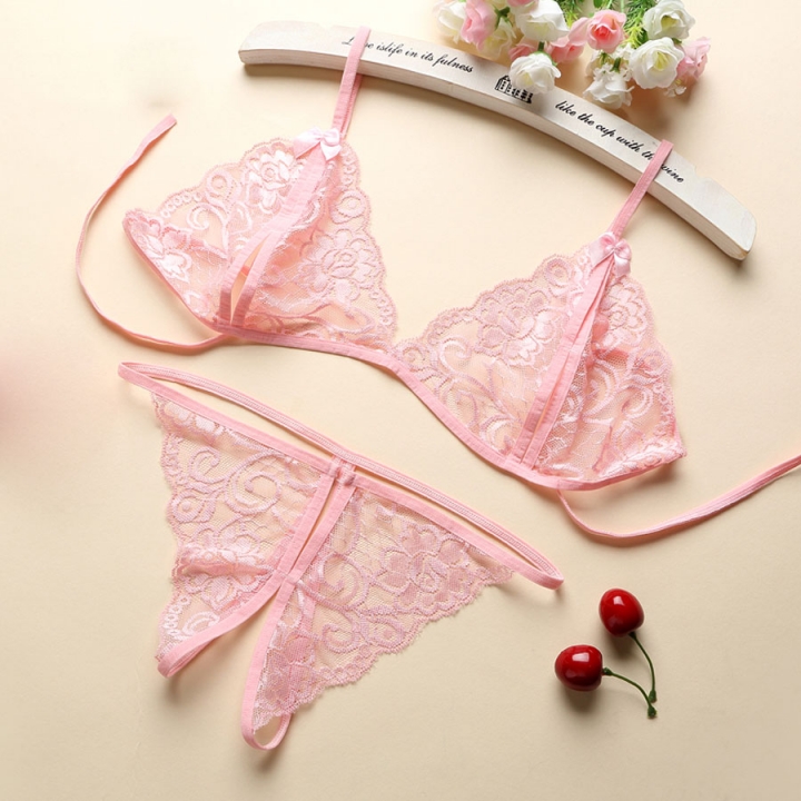 Women Hot Erotic Sexy Lingerie Open Bra Crotch Porno Lace Transparent Underwear Bra + T Pants