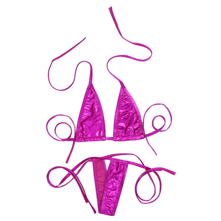 Three Point Faux Leather Sexy Women Costume Temptation Bikini Lingerie Bra Underwear Suit G-String