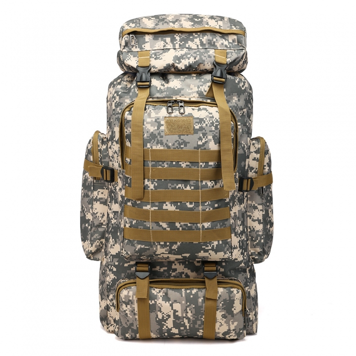 80L Large Capacity Mountaineering Backpack Camping Hiking Military Camo Waterproof Tactical Bag