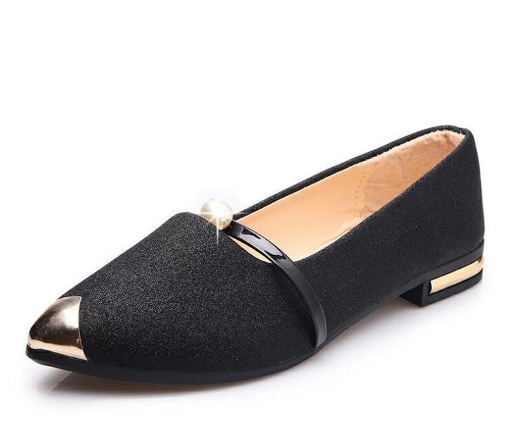 Hot Pointed Flat Shoes Ladies Casual Office Shoes Metal Sequins Pearl Nurse Shoes Women
