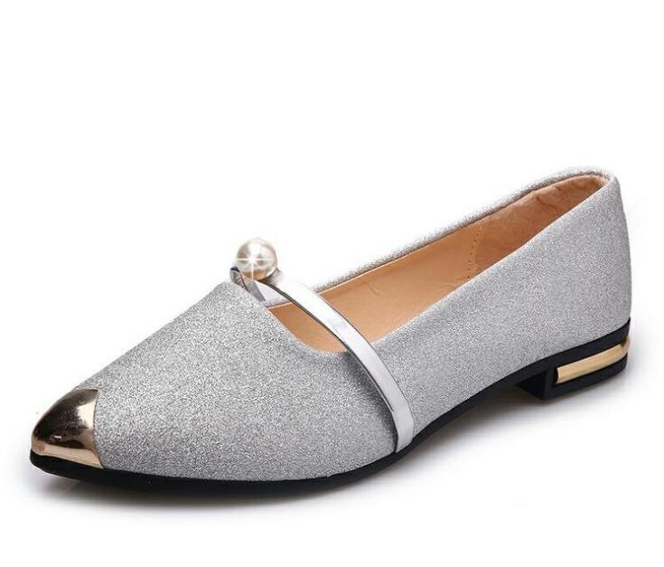 Hot Pointed Flat Shoes Ladies Casual Office Shoes Metal Sequins Pearl Nurse Shoes Women