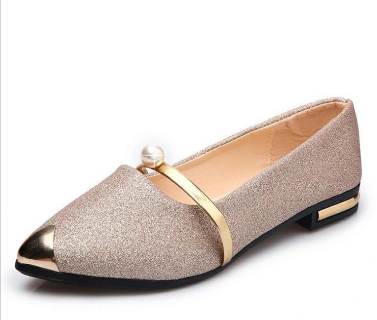 Hot Pointed Flat Shoes Ladies Casual Office Shoes Metal Sequins Pearl Nurse Shoes Women