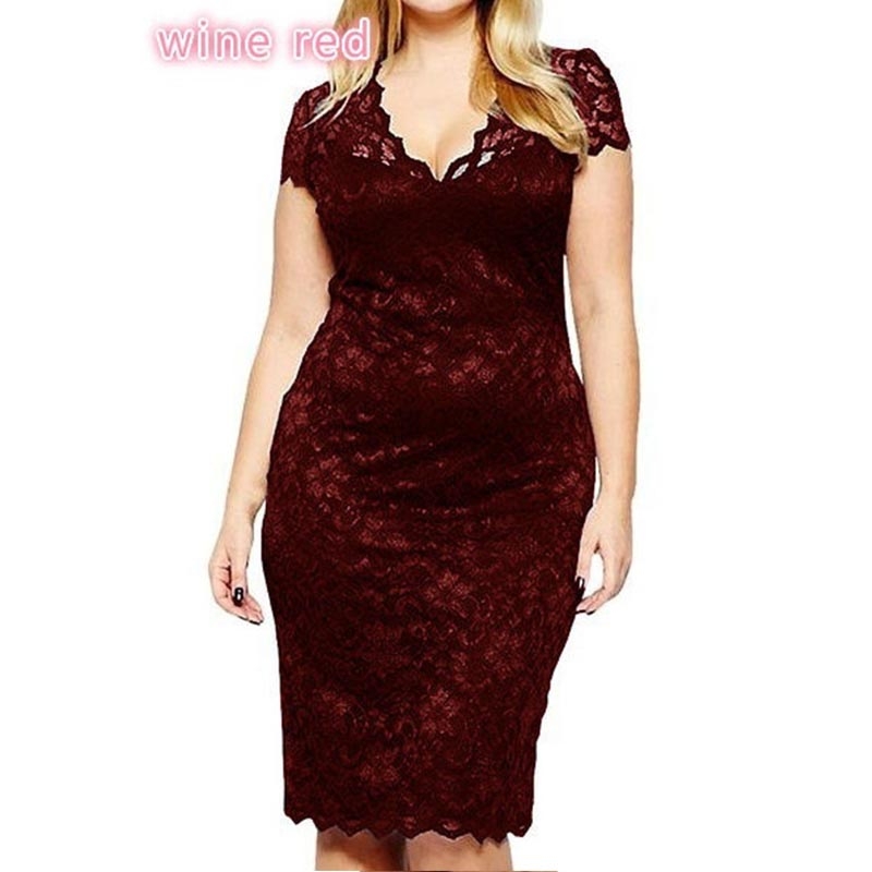 S-5XL Big Size Dresses  Elegant Short Sleeve Midi Lace Dress Women Office Work Dresses Party Vestido